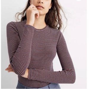 Madewell Crewneck Long Sleeve Striped Thong Bodysuit Size Small